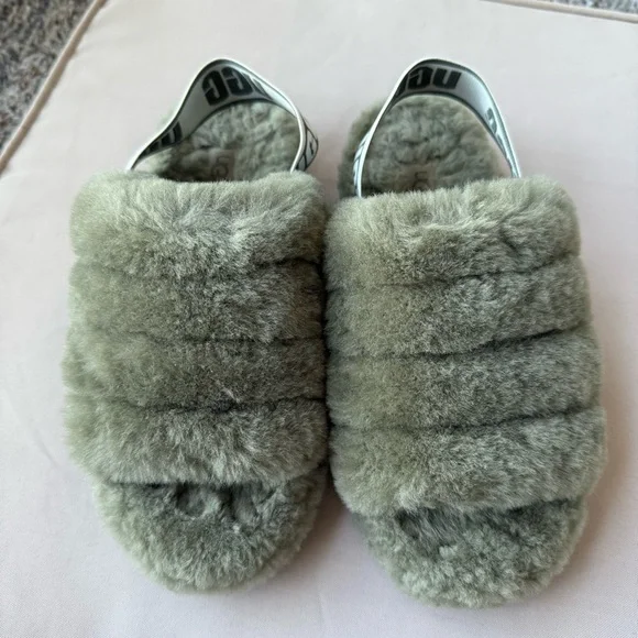 UGG Olive Green Fluffy Slippers - Picture 4 of 4